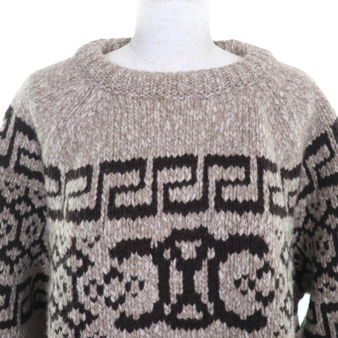Excellent CELINE knit Triomphe crew neck long sleeve knit sweater Brown wool L 2ADW6824V