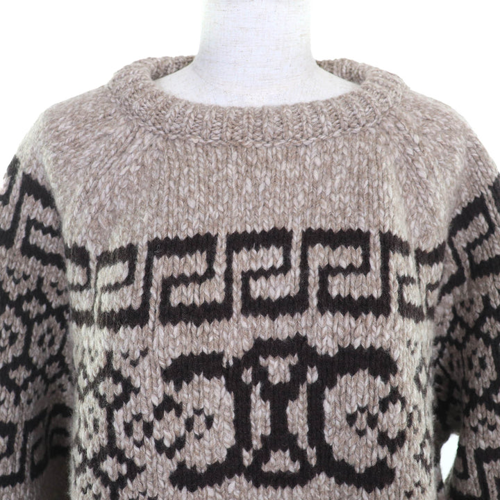 Excellent CELINE knit Triomphe crew neck long sleeve knit sweater Brown wool L 2ADW6824V