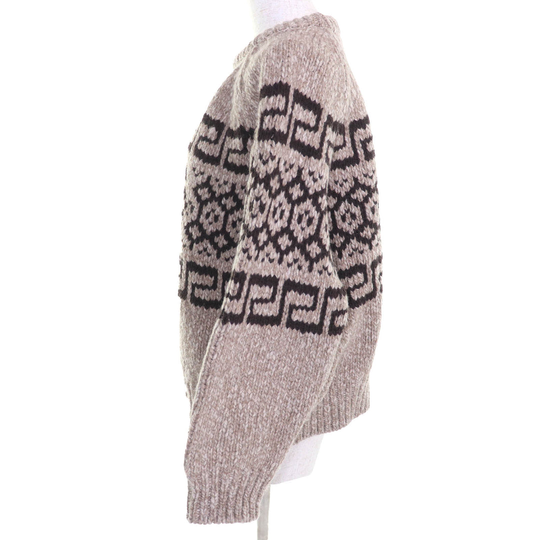 Excellent CELINE knit Triomphe crew neck long sleeve knit sweater Brown wool L