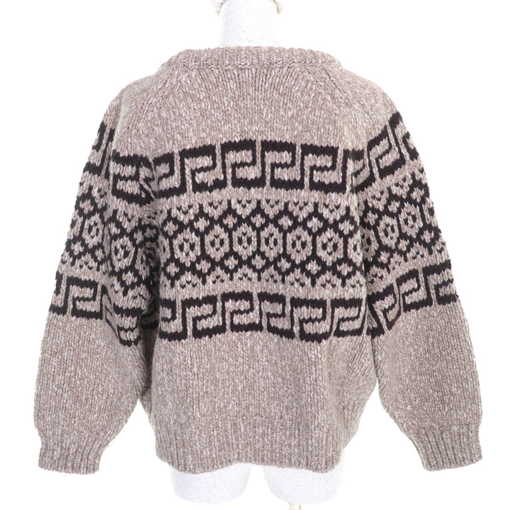 Excellent CELINE knit Triomphe crew neck long sleeve knit sweater Brown wool L