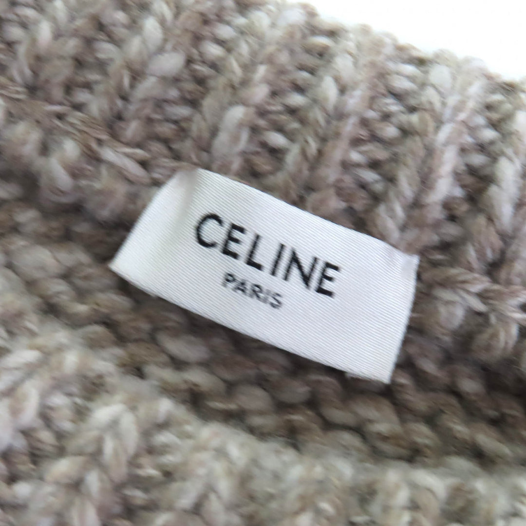 Excellent CELINE knit Triomphe crew neck long sleeve knit sweater Brown wool L