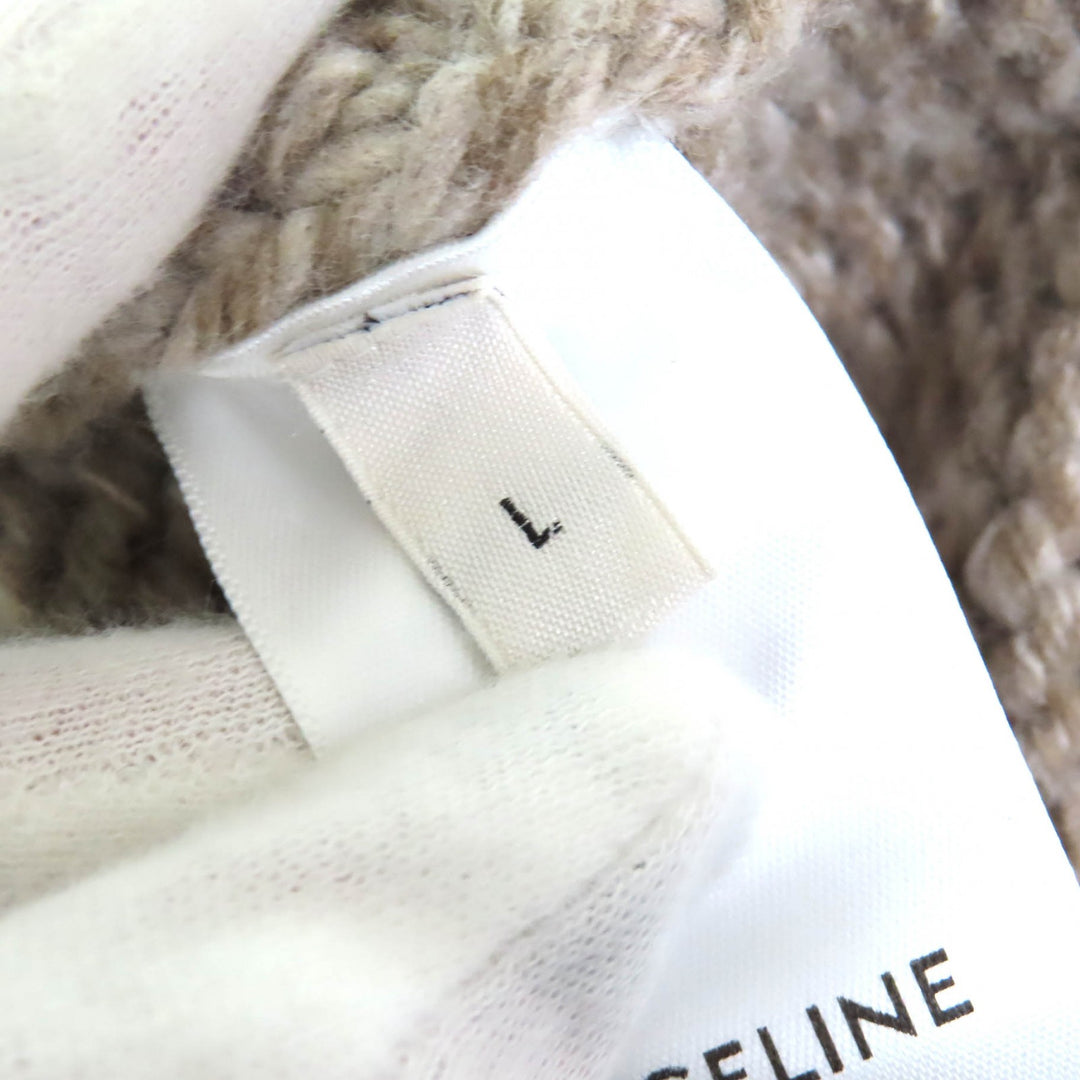 Excellent CELINE knit Triomphe crew neck long sleeve knit sweater Brown wool L 2ADW6824V