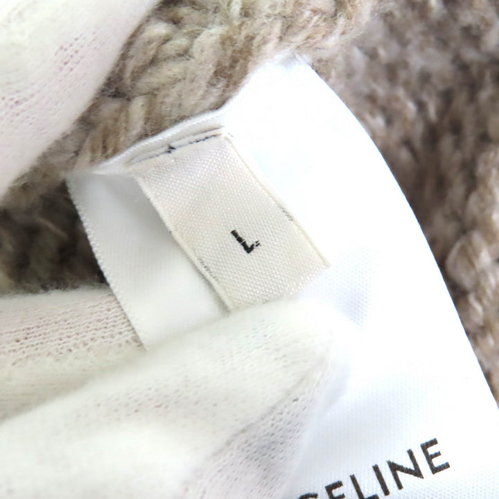 Excellent CELINE knit Triomphe crew neck long sleeve knit sweater Brown wool L