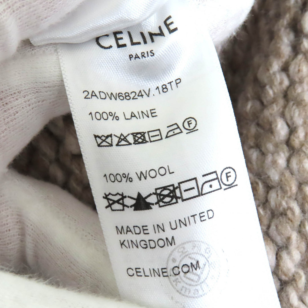 Excellent CELINE knit Triomphe crew neck long sleeve knit sweater Brown wool L