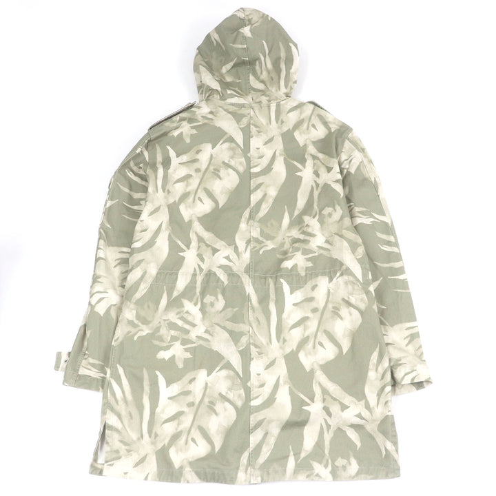 Excellent SAINT LAURENT PARIS coat Leaf Print Hooded Mod Coat Military Jacket khaki