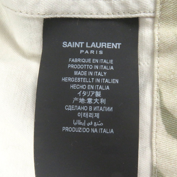 Excellent SAINT LAURENT PARIS coat Leaf Print Hooded Mod Coat Military Jacket khaki
