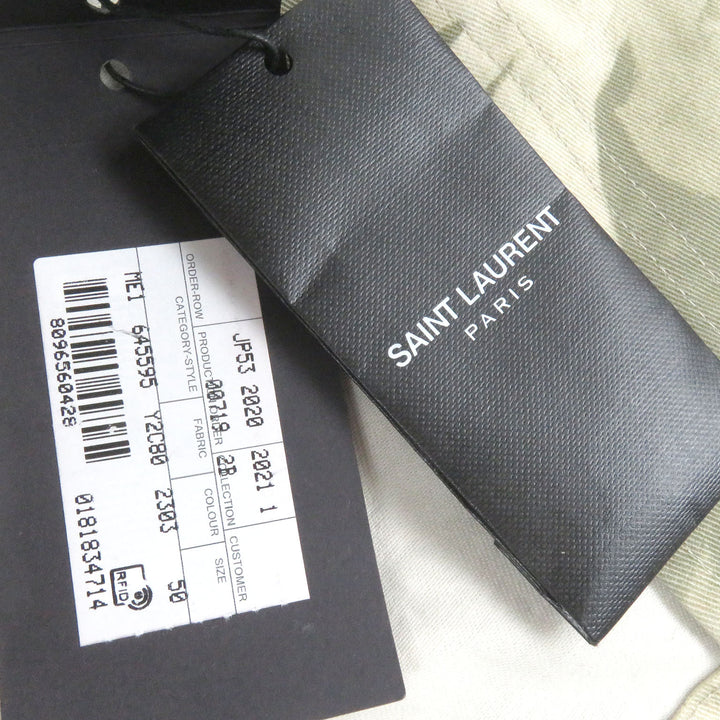 Excellent SAINT LAURENT PARIS coat Leaf Print Hooded Mod Coat Military Jacket khaki