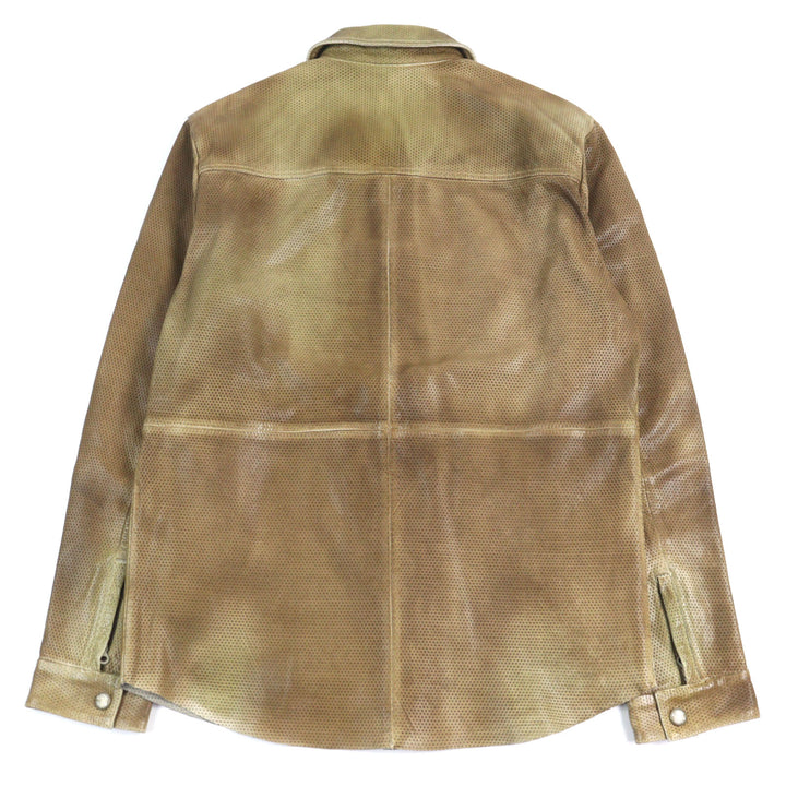 Great DIESEL leather jacket L-CLIME Logo zip faded punching Brown Sheepskin 48 A08807
