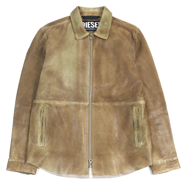 Great DIESEL leather jacket L-CLIME Logo zip faded punching Sheepskin 48 A08807
