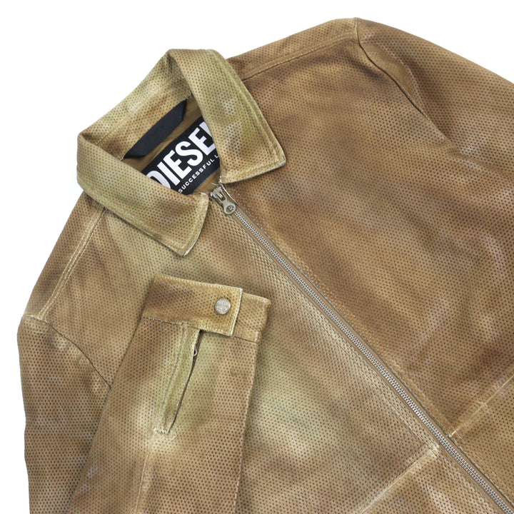 Great DIESEL leather jacket L-CLIME Logo zip faded punching Sheepskin 48 A08807
