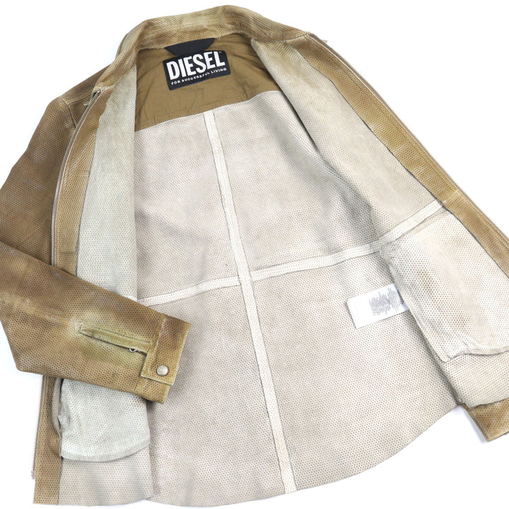 Great DIESEL leather jacket L-CLIME Logo zip faded punching Sheepskin 48 A08807