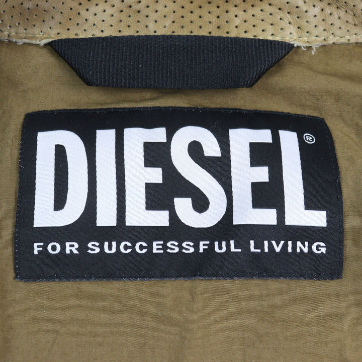 Great DIESEL leather jacket L-CLIME Logo zip faded punching Sheepskin 48 A08807