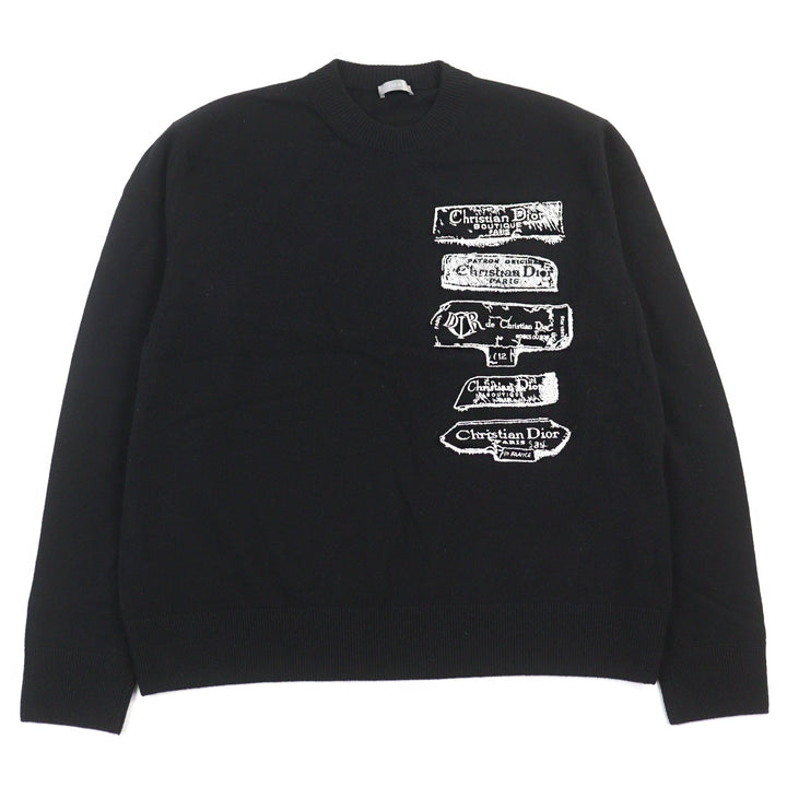 Great DIOR knit Archives Labels Embroidered Logo Crew Neck wool men L
