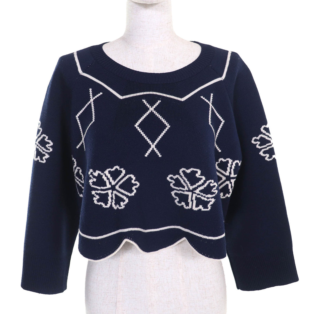 Excellent Christian Dior knit Clover scalloped hem design cropped 44 6E24579AM509