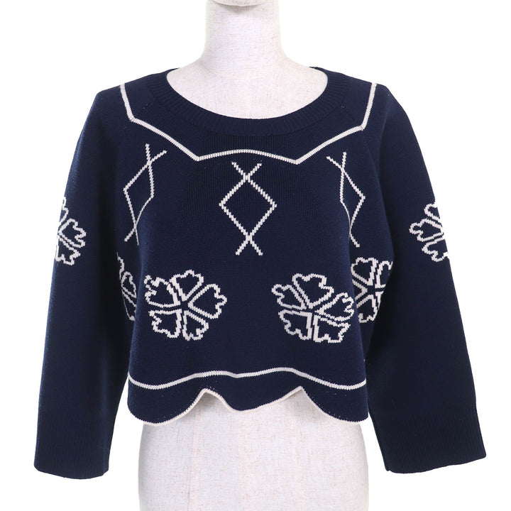 Excellent Christian Dior knit Clover scalloped hem design cropped 44 6E24579AM509
