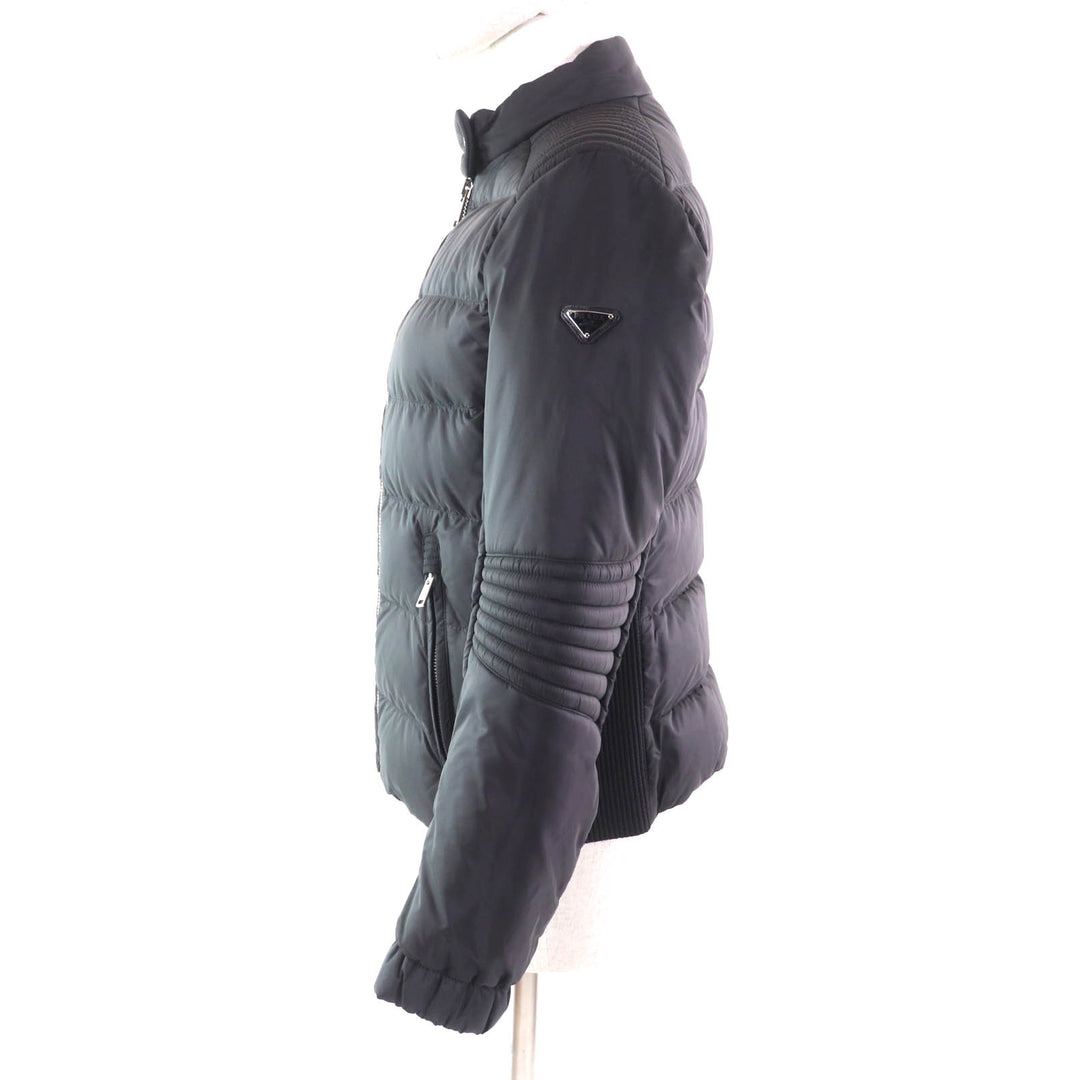 Great PRADA Down jacket Triangle logo ZIP UP black polyamide Women 42 290545