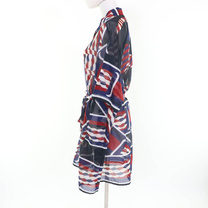Excellent HERMES one piece Belted Canoe Pareo Tunic Multi cotton Women 36