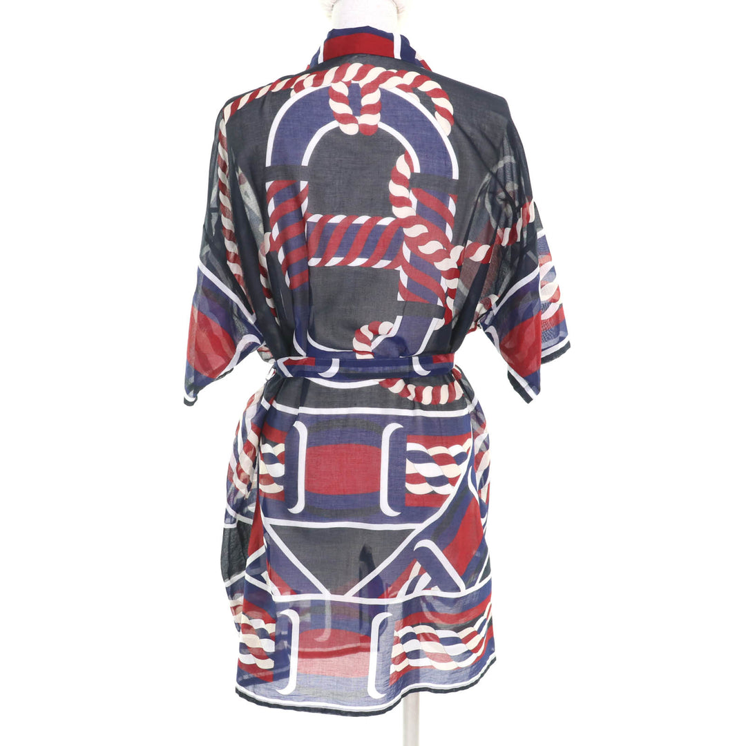 Excellent HERMES one piece Belted Canoe Pareo Tunic Multi cotton Women 36