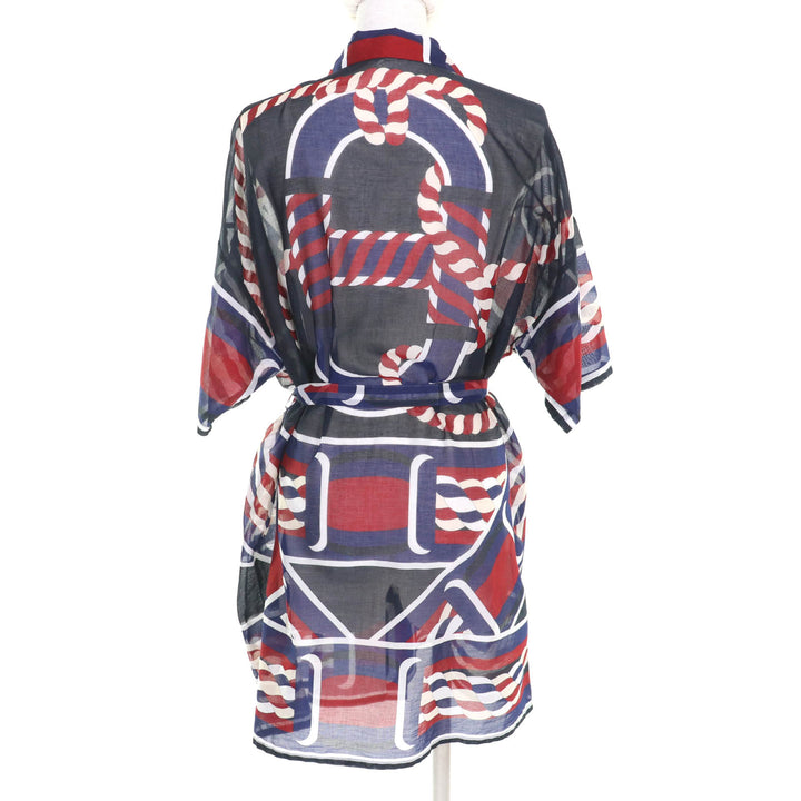 Excellent HERMES one piece Belted Canoe Pareo Tunic Multi cotton Women 36