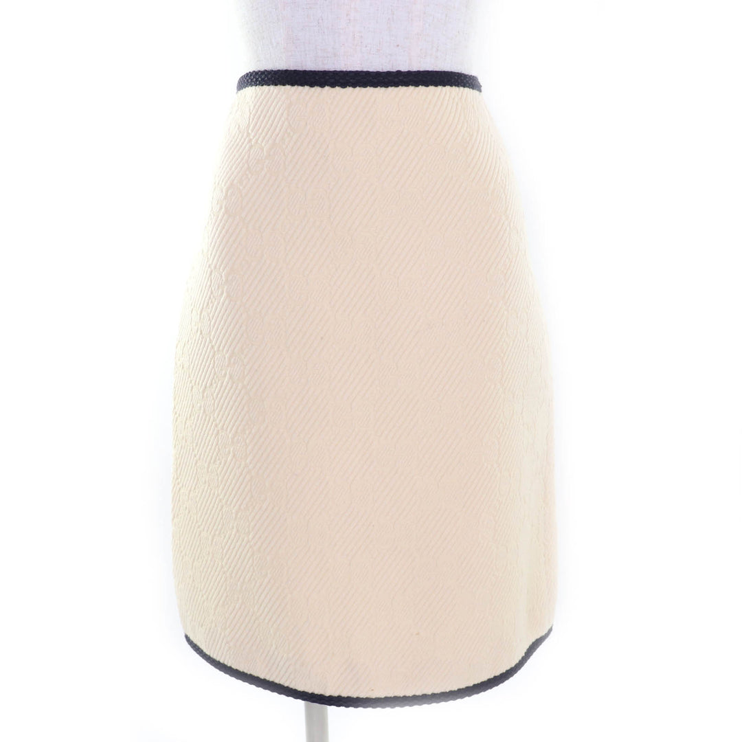 Excellent GUCCI Tight Skirt GG pattern knee-length Ivory navy wool Women 36 577898