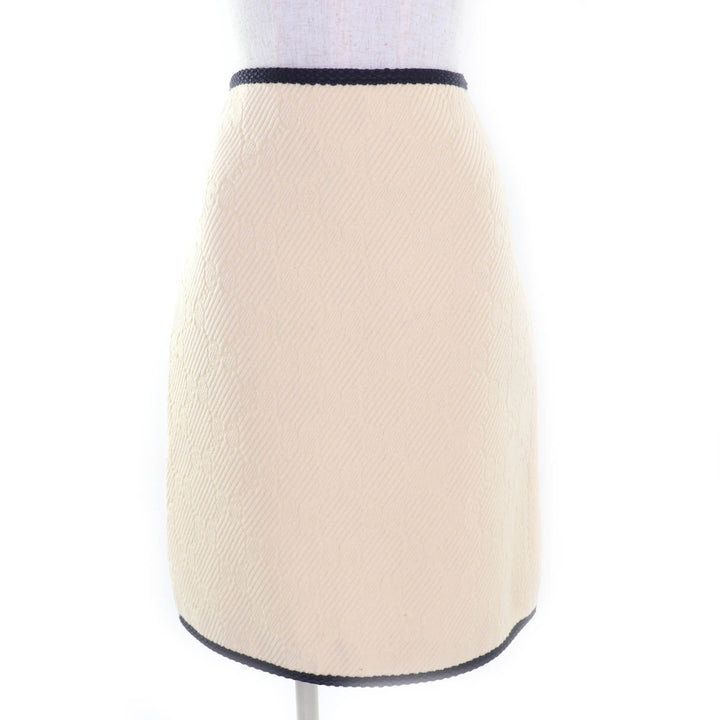 Excellent GUCCI Tight Skirt GG pattern knee-length Ivory navy wool Women 36 577898