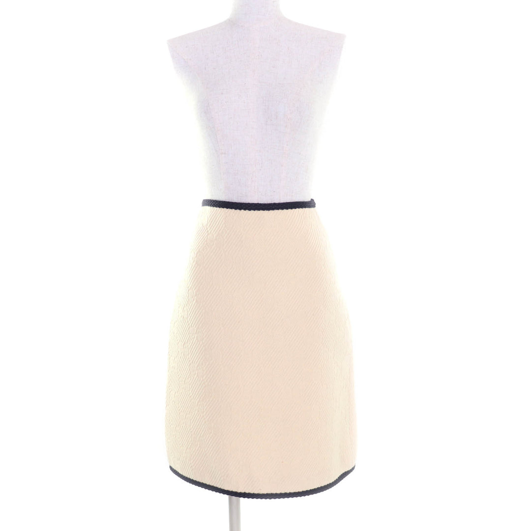 Excellent GUCCI Tight Skirt GG pattern knee-length Ivory navy wool Women 36 577898