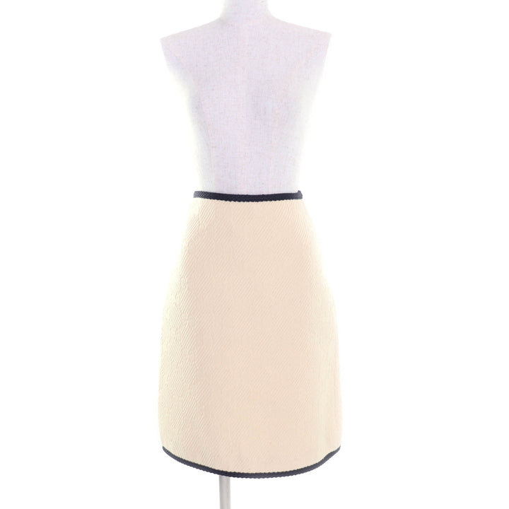 Excellent GUCCI Tight Skirt GG pattern knee-length Ivory navy wool Women 36 577898