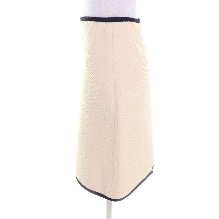 Excellent GUCCI Tight Skirt GG pattern knee-length Ivory navy wool Women 36