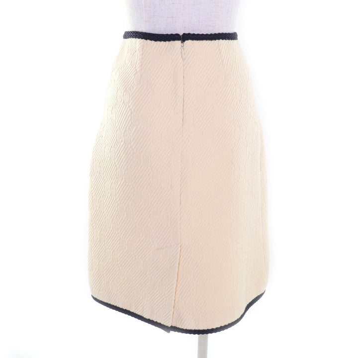 Excellent GUCCI Tight Skirt GG pattern knee-length Ivory navy wool Women 36