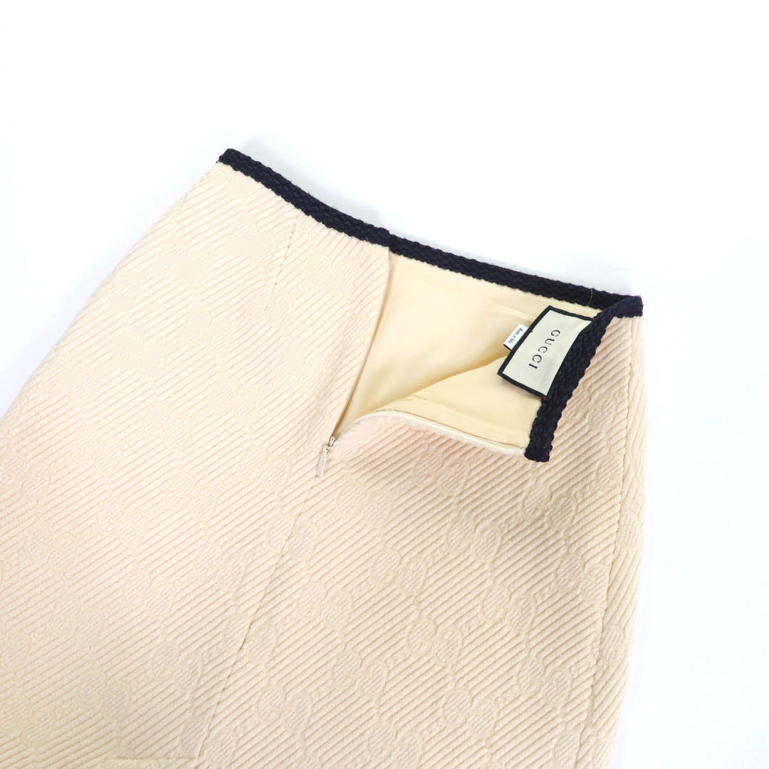 Excellent GUCCI Tight Skirt GG pattern knee-length Ivory navy wool Women 36 577898