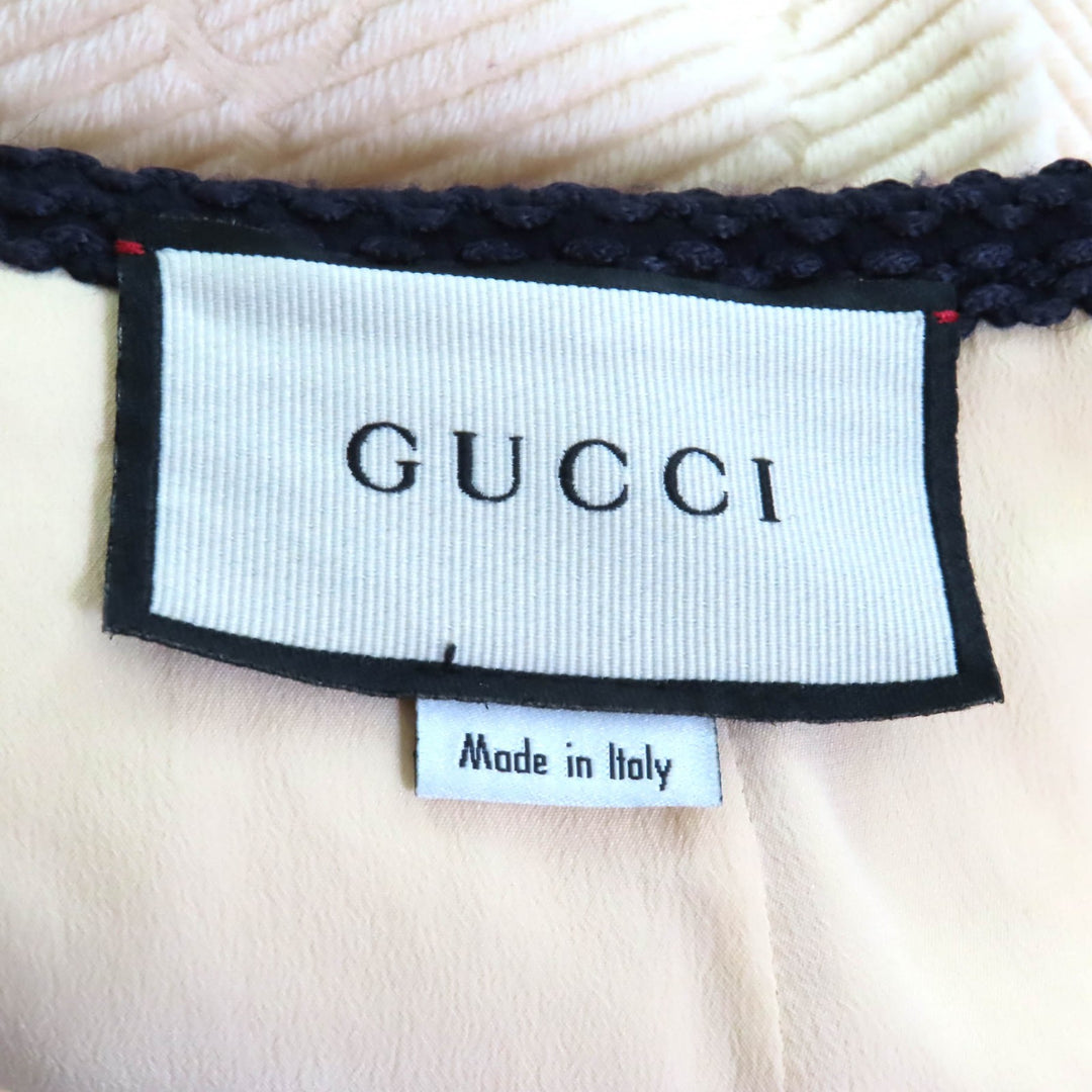 Excellent GUCCI Tight Skirt GG pattern knee-length Ivory navy wool Women 36