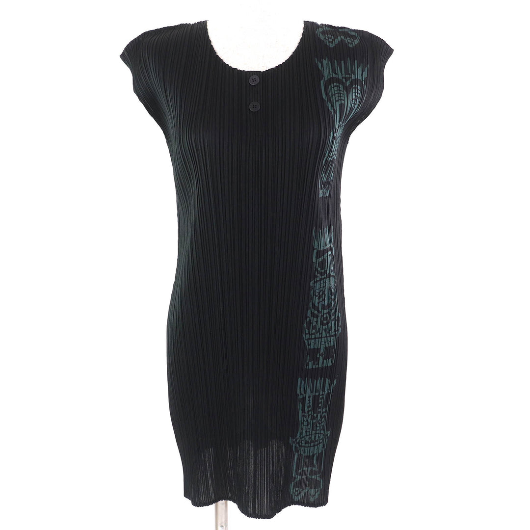 Excellent PLEATS PLEASE one piece Totem Pole French Sleeve Black Khaki 3