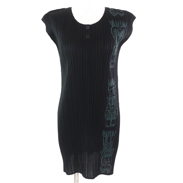Excellent PLEATS PLEASE one piece Totem Pole French Sleeve Black Khaki 3