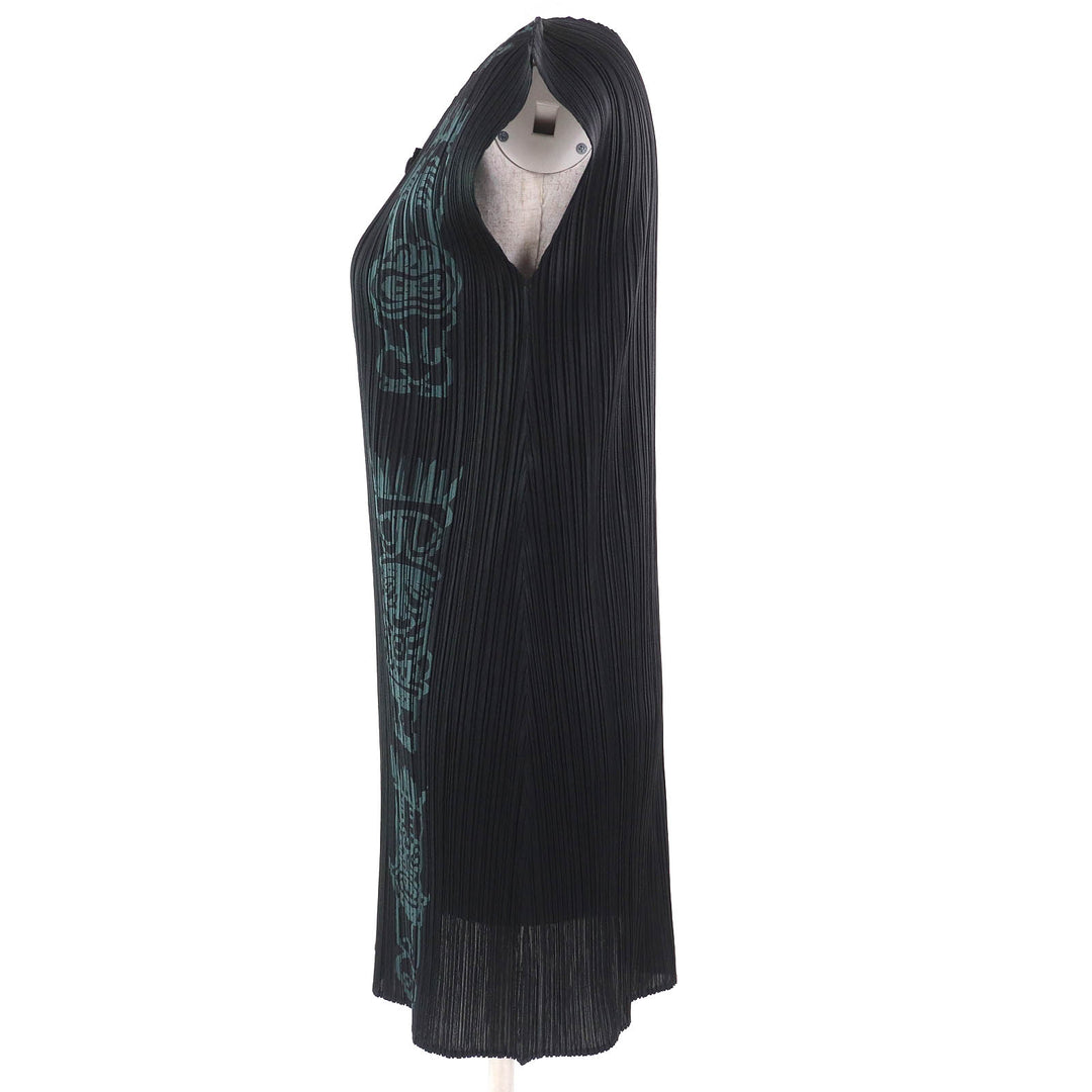 Excellent PLEATS PLEASE one piece Totem Pole French Sleeve Black Khaki 3
