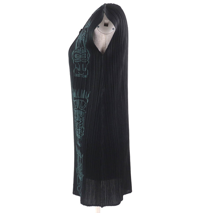 Excellent PLEATS PLEASE one piece Totem Pole French Sleeve Black Khaki 3