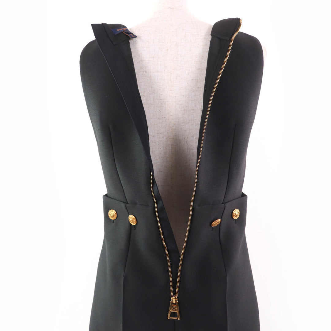 Discounted Excellent LOUIS VUITTON Overall Button-waist Mikado playsuit black wool Women 34