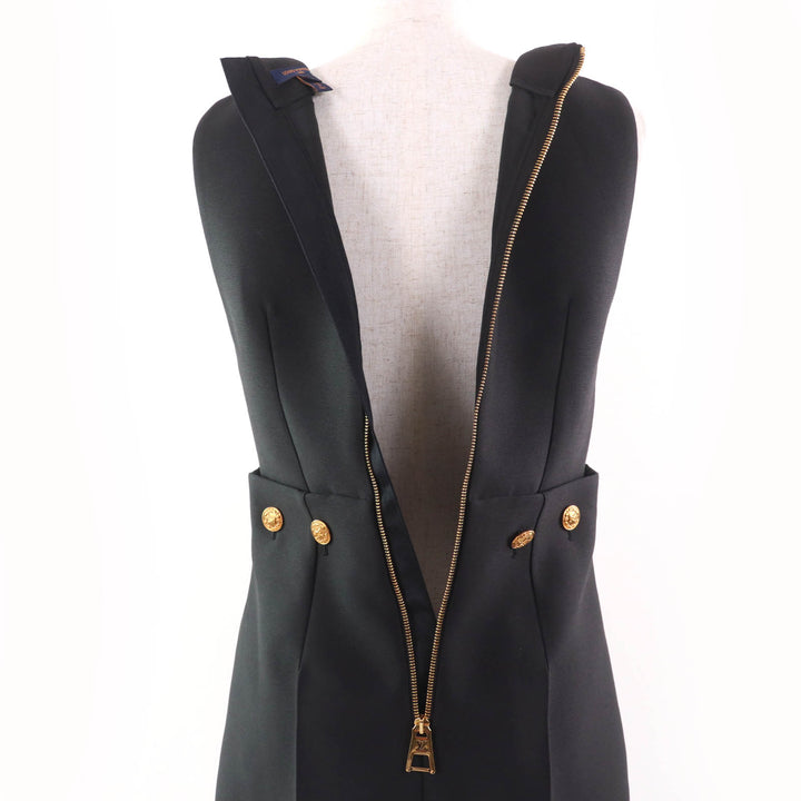 Discounted Excellent LOUIS VUITTON Overall Button-waist Mikado playsuit black wool Women 34