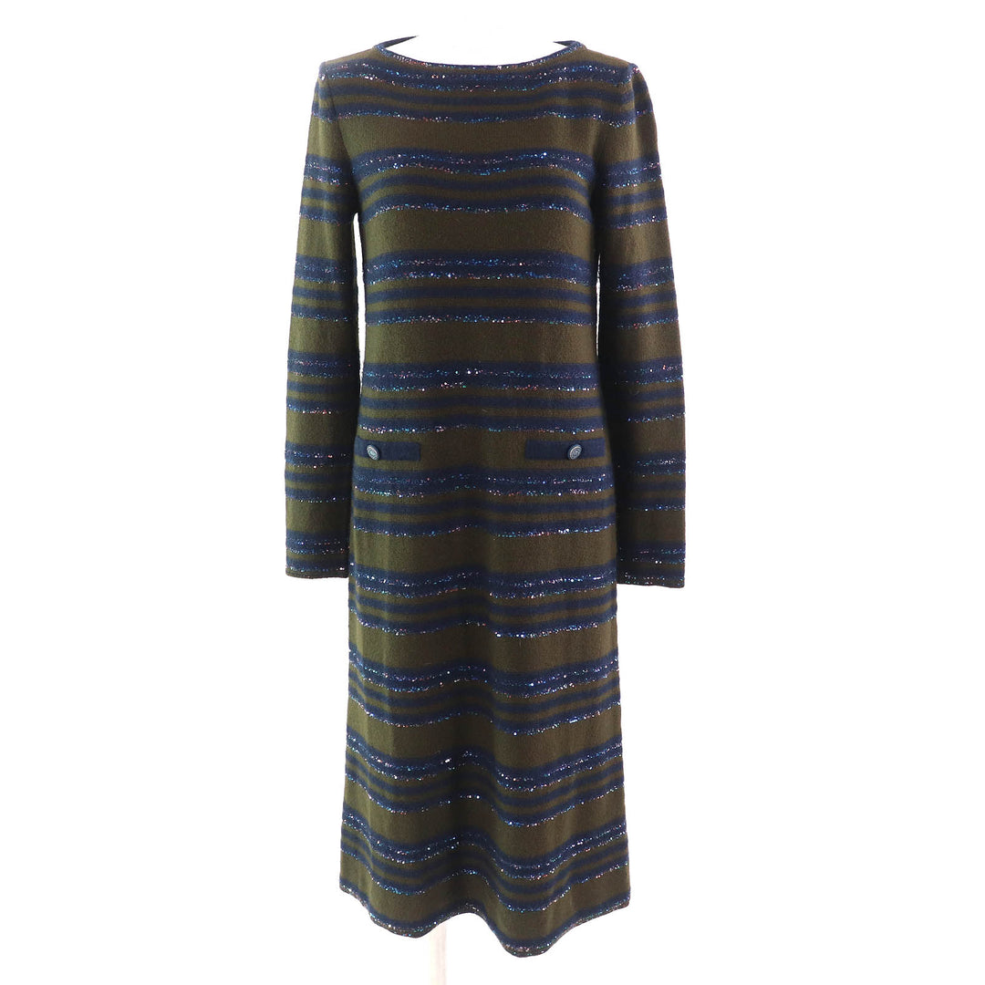Great CHANEL one piece COCO Button Sequin Border Pattern cashmere 38 P62936