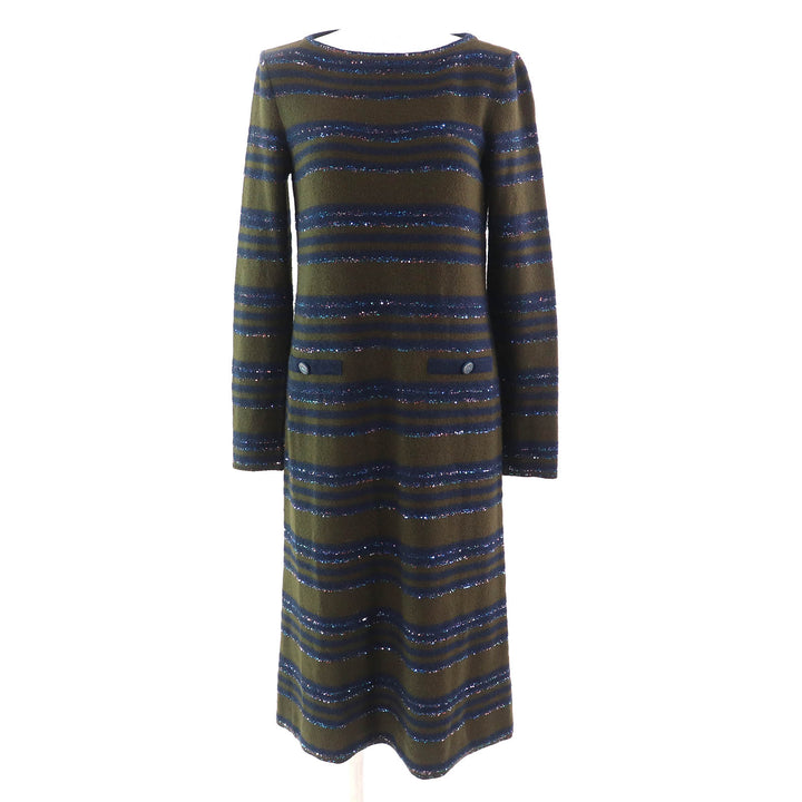Great CHANEL one piece COCO Button Sequin Border Pattern cashmere 38 P62936