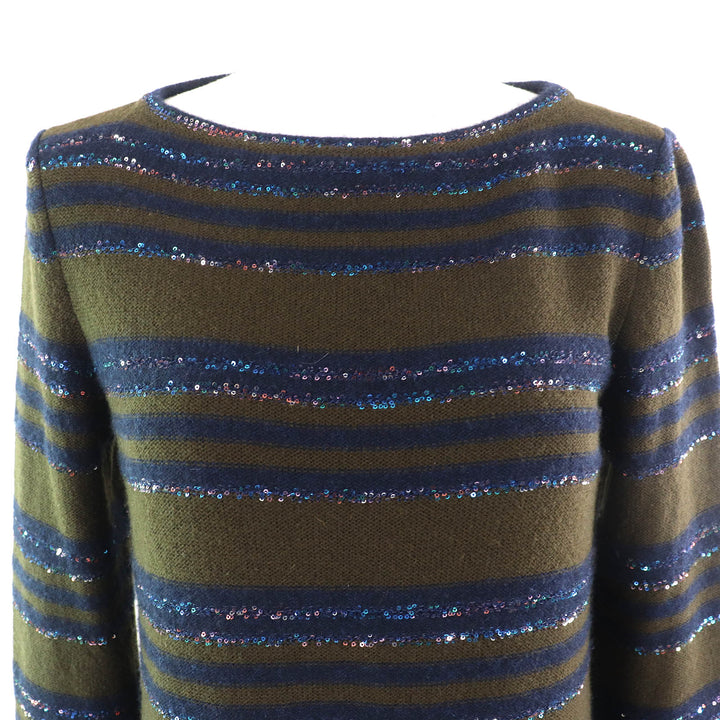 Great CHANEL one piece COCO Button Sequin Border Pattern cashmere 38 P62936