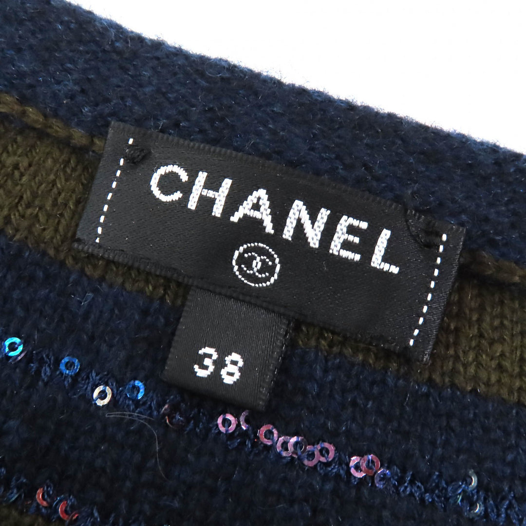 Great CHANEL one piece COCO Button Sequin Border Pattern cashmere 38 P62936