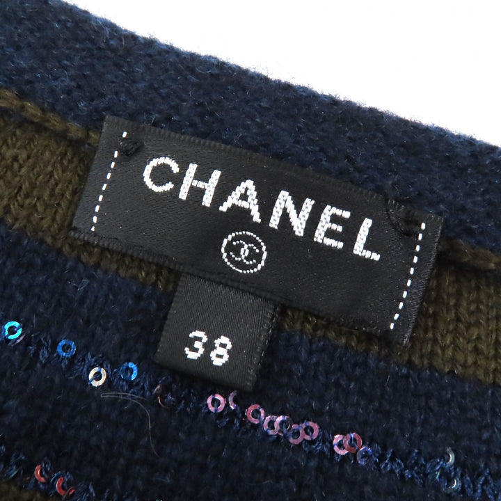 Great CHANEL one piece COCO Button Sequin Border Pattern cashmere 38 P62936