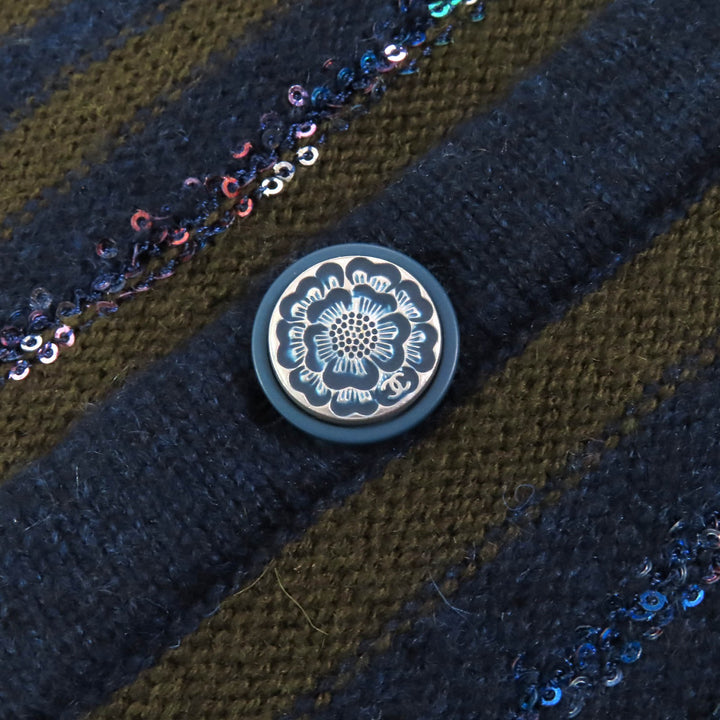Great CHANEL one piece COCO Button Sequin Border Pattern cashmere 38 P62936