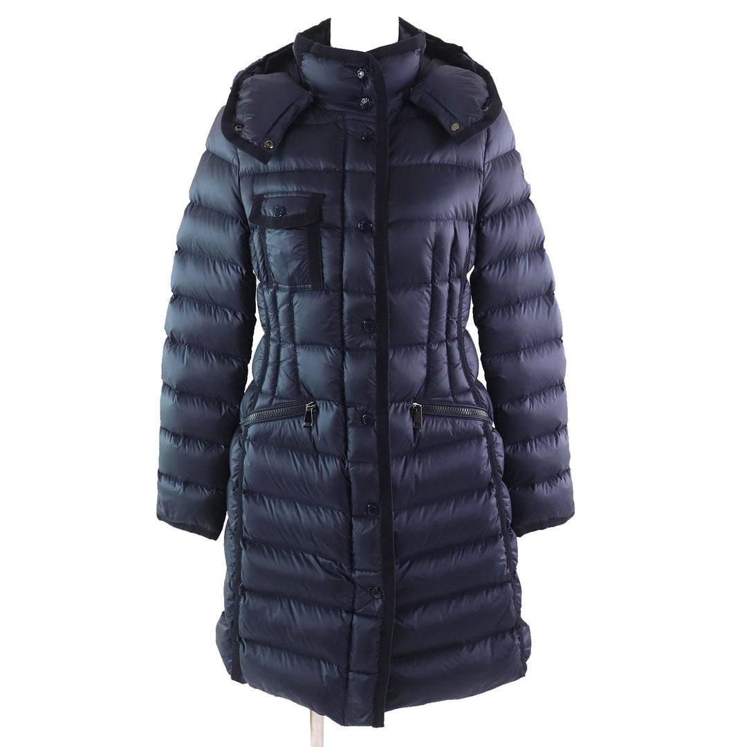 Great MONCLER down coat HERMINE Logo patch Hooded Navy Nylon Women 0