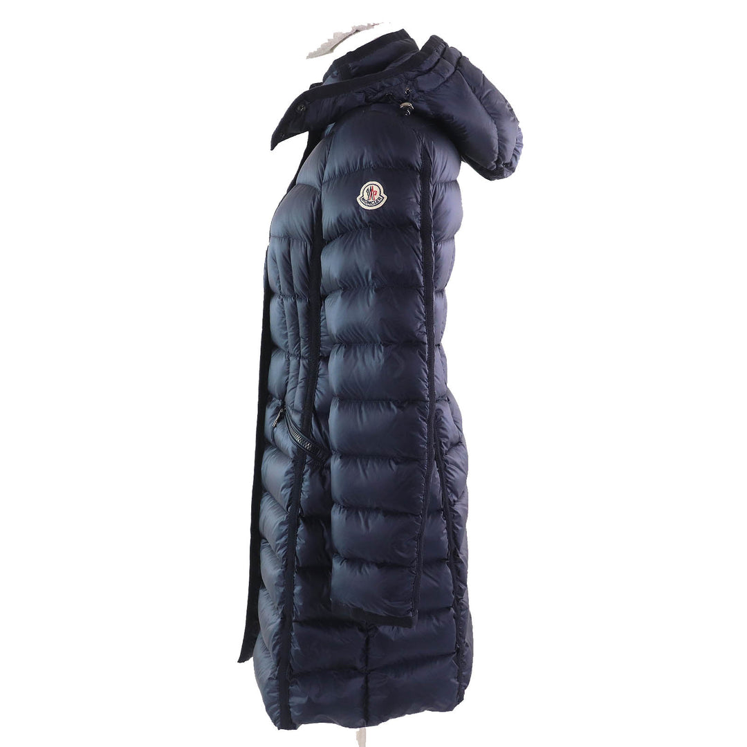 Great MONCLER down coat HERMINE Logo patch Hooded Navy Nylon Women 0