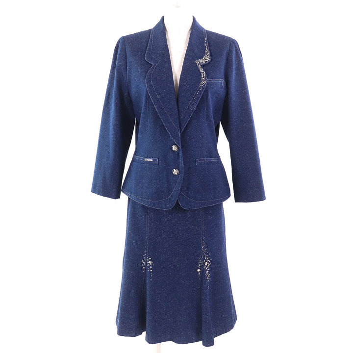 Great LEONARD FASHION two-piece set Logo embroidered jeweled jacket and skirt