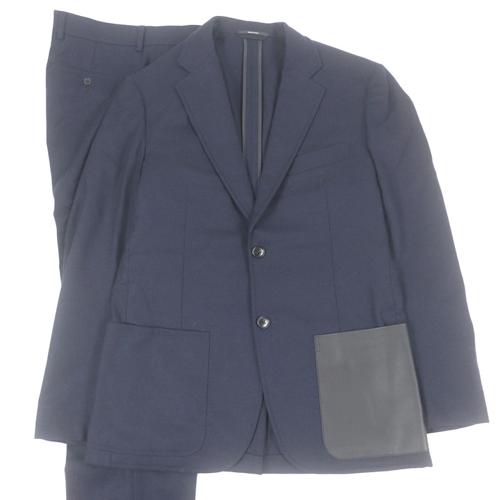 Excellent HERMES suit Leather pocket Navy hair mens 48