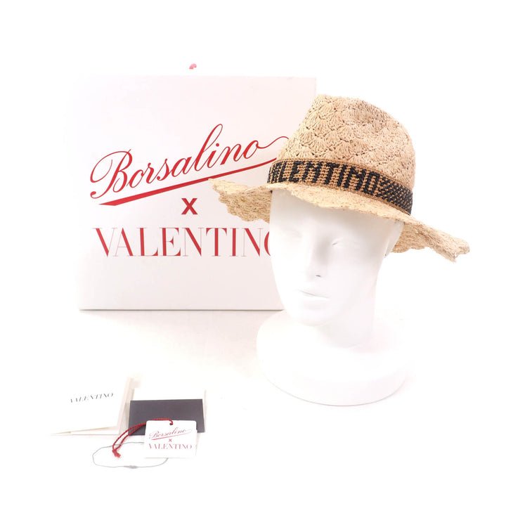 Pristine Valentino Borsalino hat Panama hat with embroidered logo natural