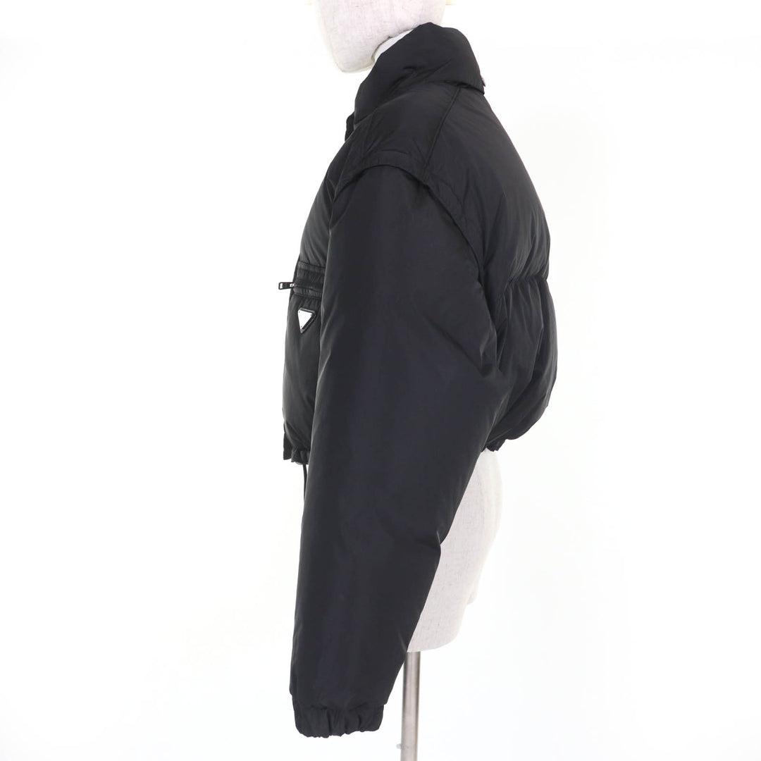Excellent PRADA Down jacket RE-NYLON Triangle Logo Cropped 2-Way black Women 29Y132