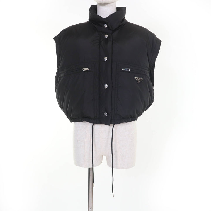 Excellent PRADA Down jacket RE-NYLON Triangle Logo Cropped 2-Way black Women 29Y132